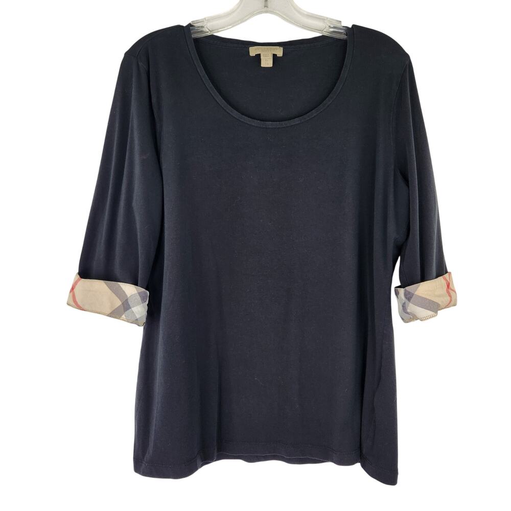 Burberry Brit Black Blouse Women's XL Haymaker Check Preppy